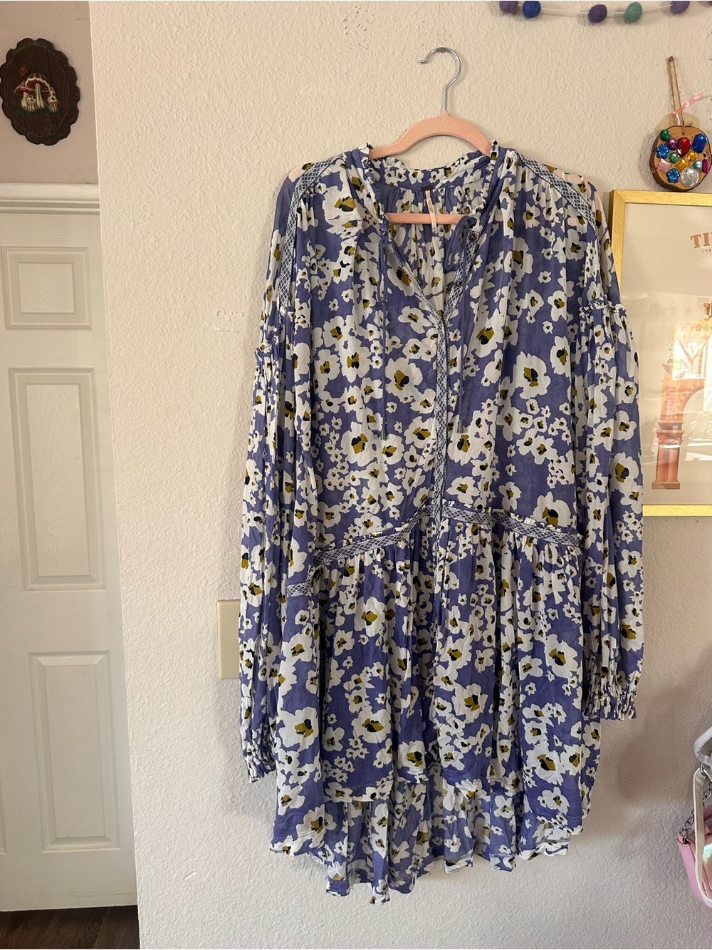 Free People Blue Floral Tunic Size L